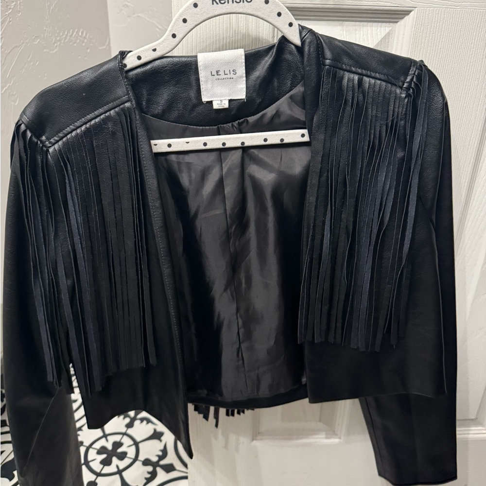 LENIS Cropped Fringe Leather Jacket